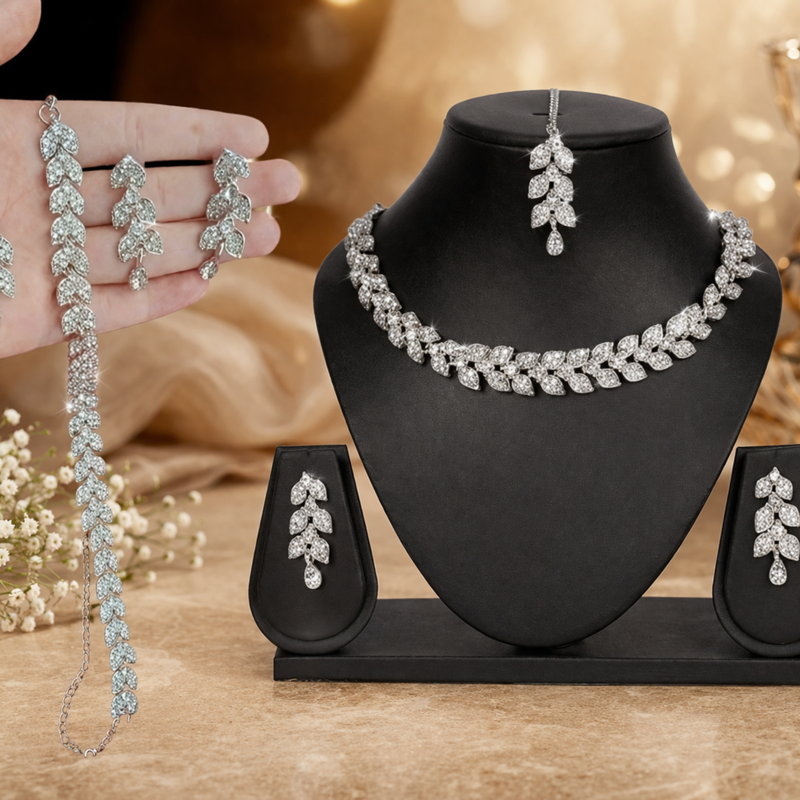 LuxeShine® Rhodium Plated Austrian Diamond Jewellery Set for Women - Image 4