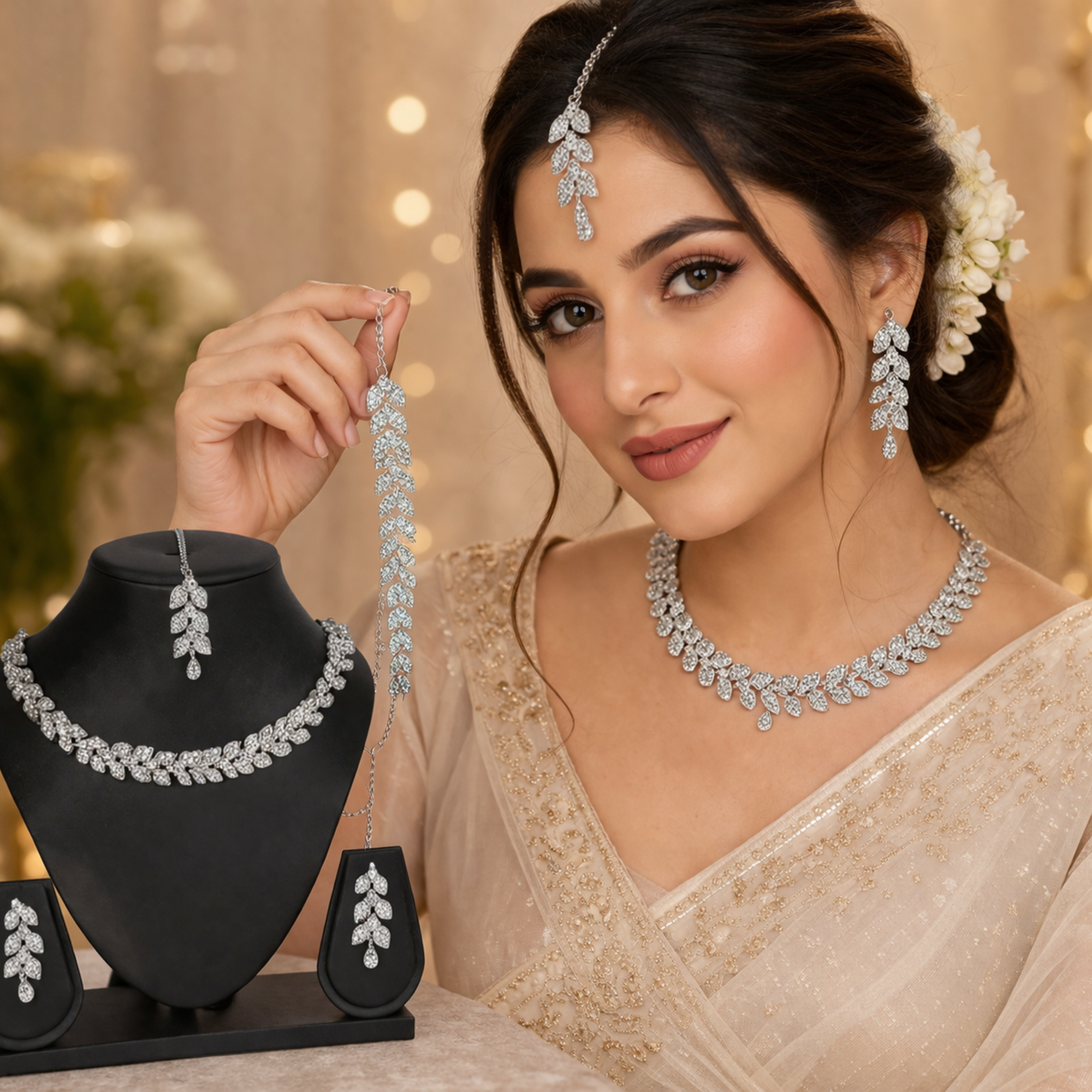 LuxeShine® Rhodium Plated Austrian Diamond Jewellery Set for Women - Image 3