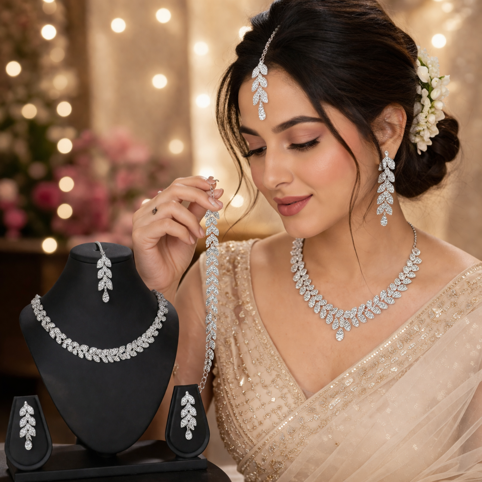 LuxeShine® Rhodium Plated Austrian Diamond Jewellery Set for Women - Image 2