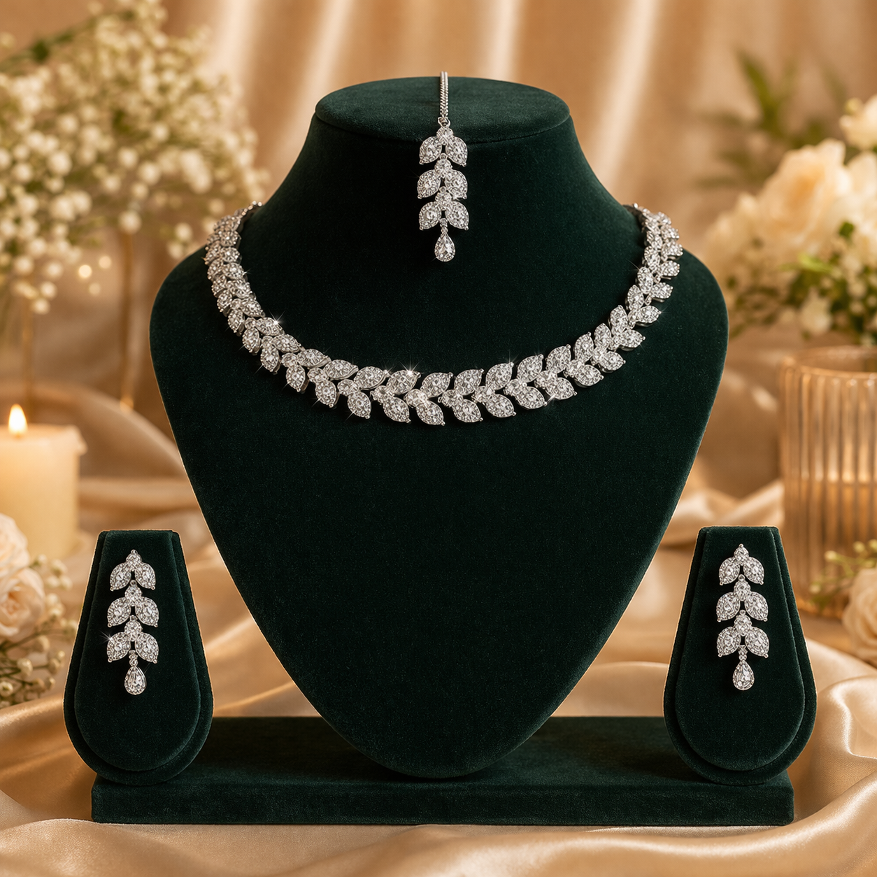 LuxeShine® Rhodium Plated Austrian Diamond Jewellery Set for Women