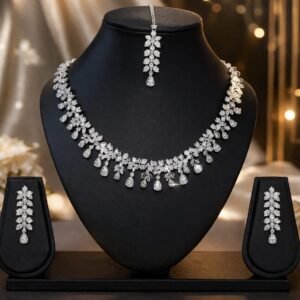MrM Jewellers® Silver Plated American Diamond Necklace Set