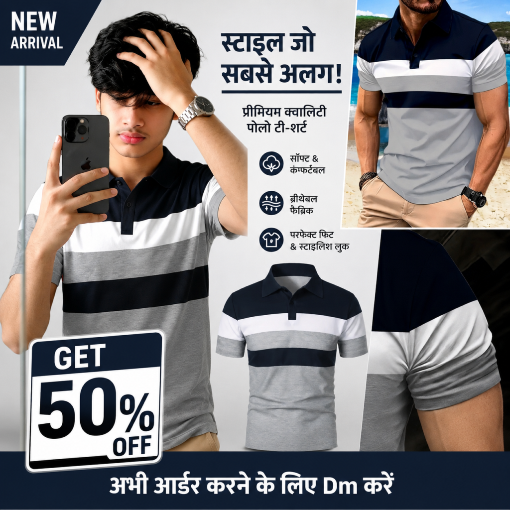 Profire® Men's Colorblocked Cotton Blend Polo T-Shirt – Regular Fit Casual Wear (Multicolor)