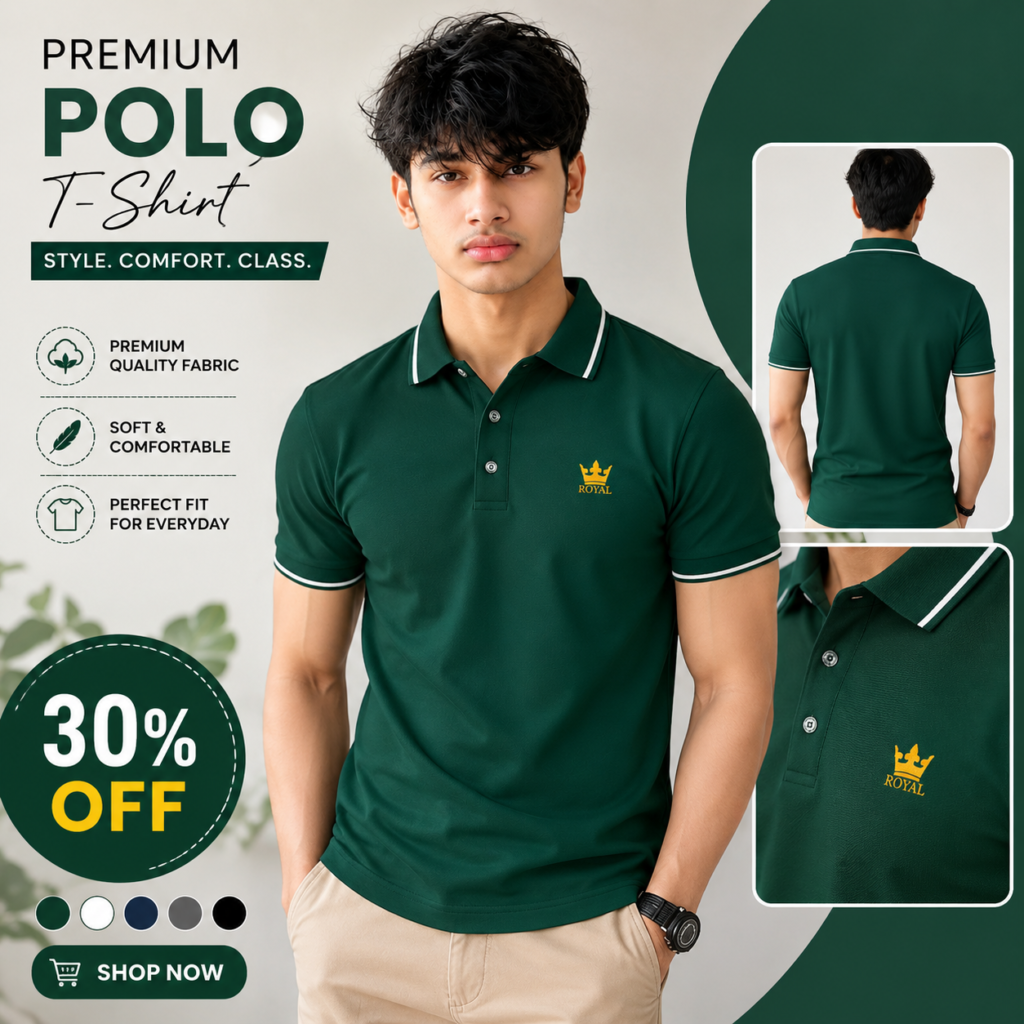 AACHIPAN® Men's Trendy Green Polo T-Shirt – Premium Cotton Blend Casual Regular Fit Polo Tee