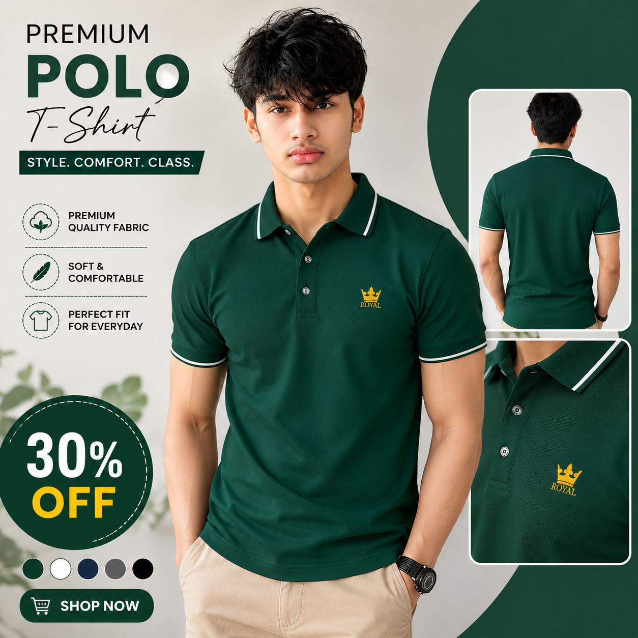 AACHIPAN® Men's Trendy Green Polo T-Shirt – Premium Cotton Blend Casual Regular Fit Polo Tee